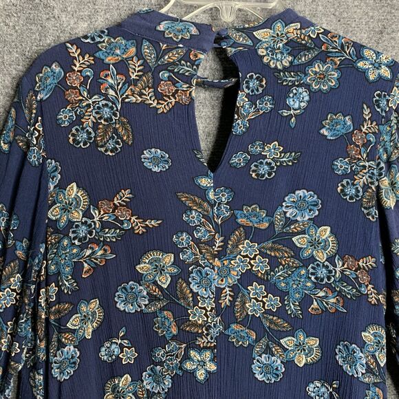 Altar’d State A Line Dress M Boho Blue Floral Bell Sleeves Crochet Cut Out Neck - Picture 11 of 16